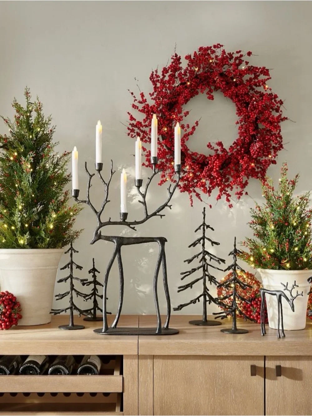Pottery Barn Bronze Sculpted Reindeer Taper Candle Holder Centerpiece